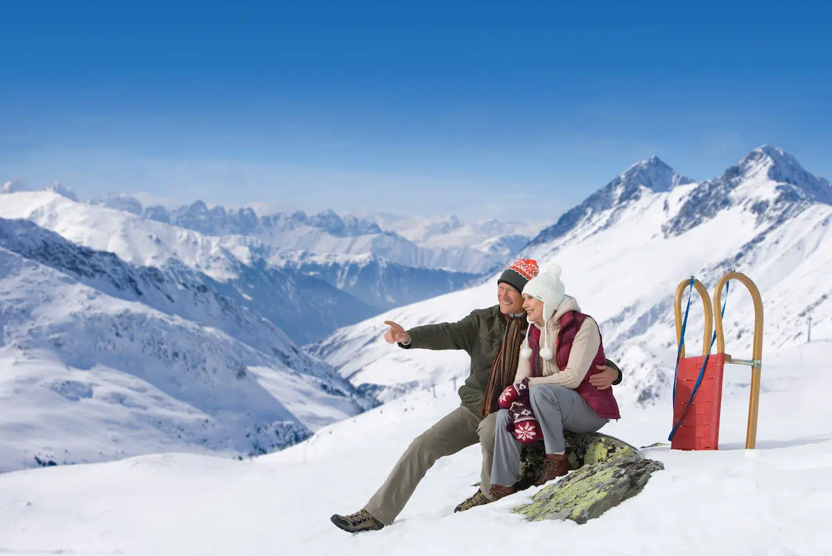 Travelers enjoying panoramic alpine views on Bernina Day